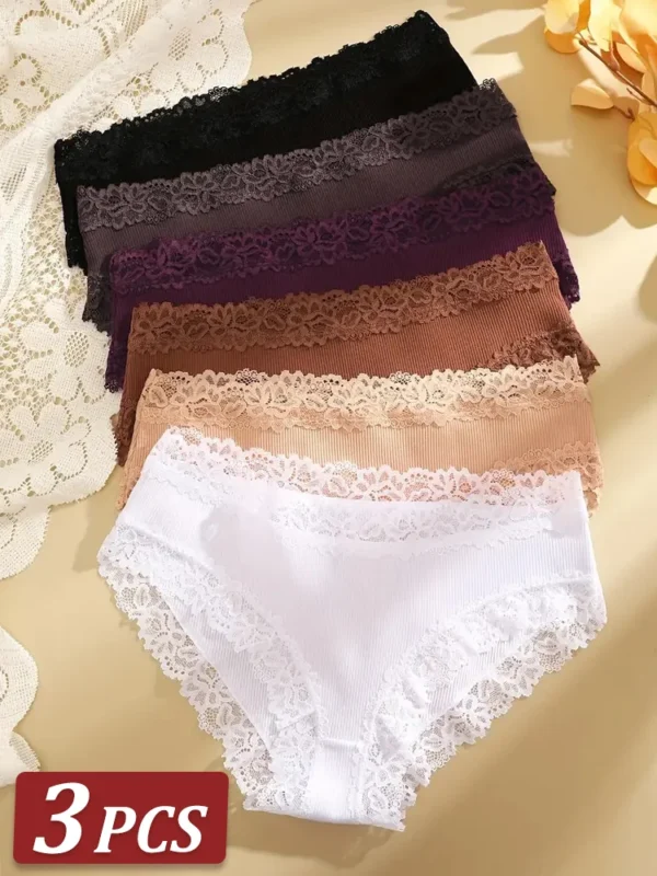 kf-Sd8317218bde948bd9fa43bfe95d6d8f6d 3Pcs Sexy Cotton Briefs Lace Women Low Waist Panties Underwear S-XL Solid Color Ladies Briefs Lingerie Underwear Women - Image 1