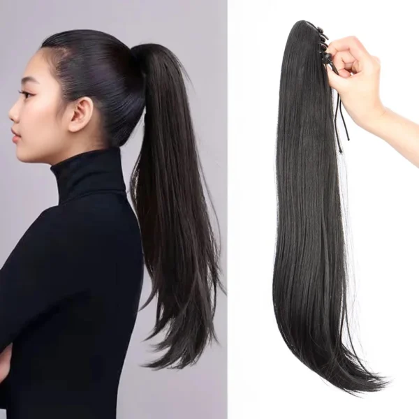 Synthetic 40cm/50cm Claw Clip Micro Curly in Ponytail Extension Long Straight Curly Black Brown Ponytail Hairpiece for Women - Image 1