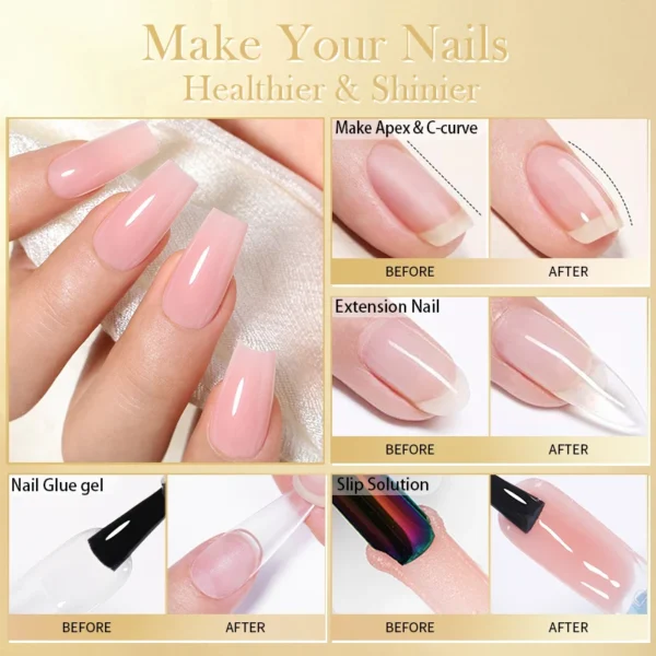 BORN PRETTY 250g 6 IN 1 Glue Gel Nail Polish Keep Nail C Arc Enhanced Nail Art Thickness Rubber Base Gel Super Bright Top Coat - Image 3