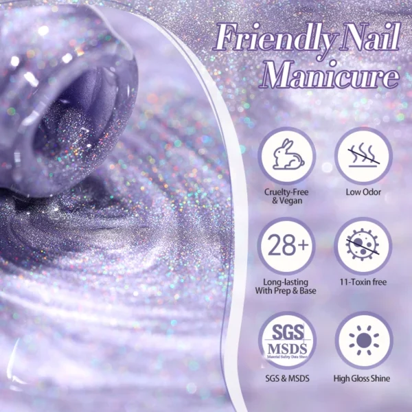 BORN PRETTY 10ml Rainbow Purple Water Light Cat Magnetic Gel Nail Polish Shining Sliver-light Holographics Semi Permanent UV Gel - Image 5