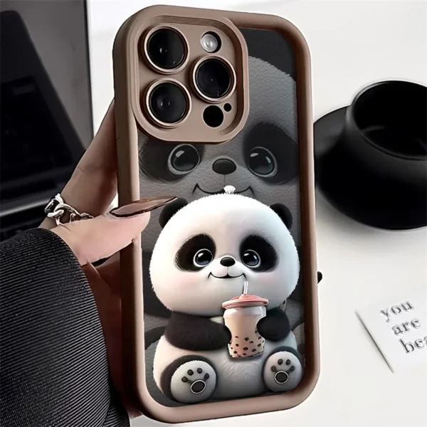 Soft Liquid Silicone Phone Case For iPhone 15 Pro 13 11 14 17 12 16 Pro Max XR XS 7 8 Plus SE Shockproof Bumper Cute Panda Cover - Image 2
