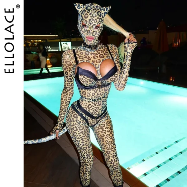 kf-Sd9c49fd4de60452383686e89e1fbb1bcu Ellolace Sexy Clothes Women Lingerie Hot Cosplay Hollow Out Leopard Long Sleeve Pants Set Fetish Party Costume with Headgear Kit - Image 1