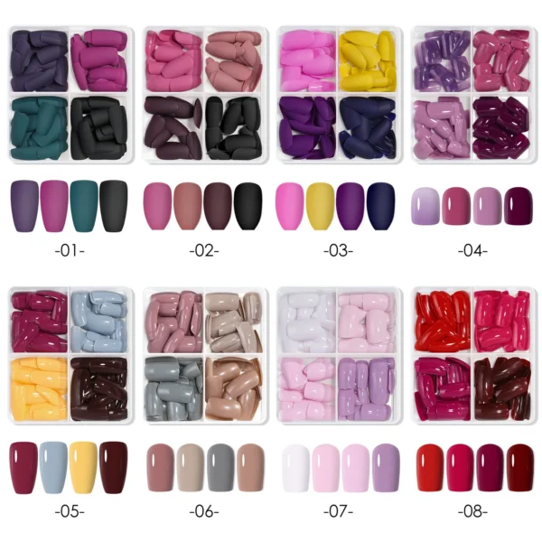 96pcs Boxed 4color Short Nail Tips Ballet/Coffin/Square Full Cover Matte Bright False Nails Press-On Nails DIY Manicure Design - Image 3