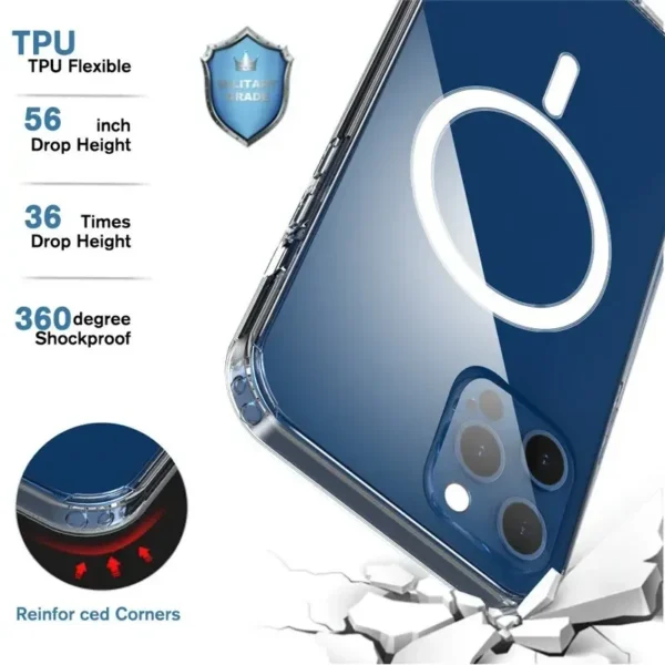 Clear Magnetic Circle Magsafing Case For iPhone 16 15 14 13 12 11 Pro Max XS XR 7 8 Plus Phone Magnetic for Macsafe Cases Cover - Image 3