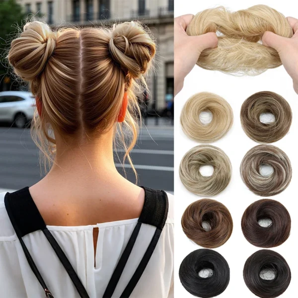 kf-Sdb4b3b13c1cf45f7b79f14ab2dbf0dedM Elegant Synthetic Hair Bun for Women Soft Comfortable Chignon Style Elastic Rubber Band Scrunchy Updo Hairpiece - Image 1