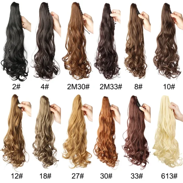 20Inch Synthetic Long Curly Ponytail Heat-resistant Claw Clip in Hair Extension Black Brown Hairpiece for Women - Image 2