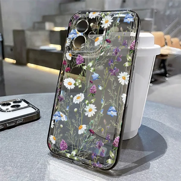 Flower Phone Case For iPhone 16 Pro 13 15 11 12 14 17 Pro Max 16E XR 7 8 SE XS Shockproof Transparent Cover Silicone Soft Fundas - Image 5