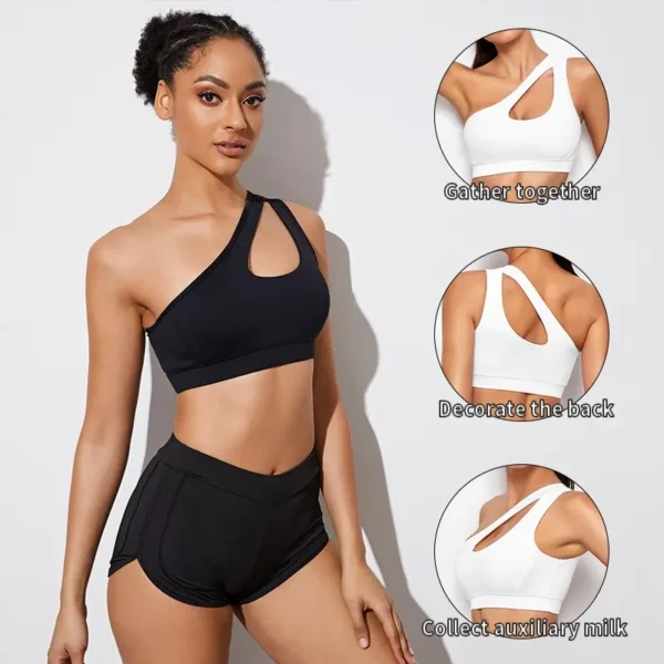 Women Sports Bra Push Up Fitness Bras One Shoulder Shockproof Yoga Bra Black White Yoga Running Bra Sexy Vest - Image 4
