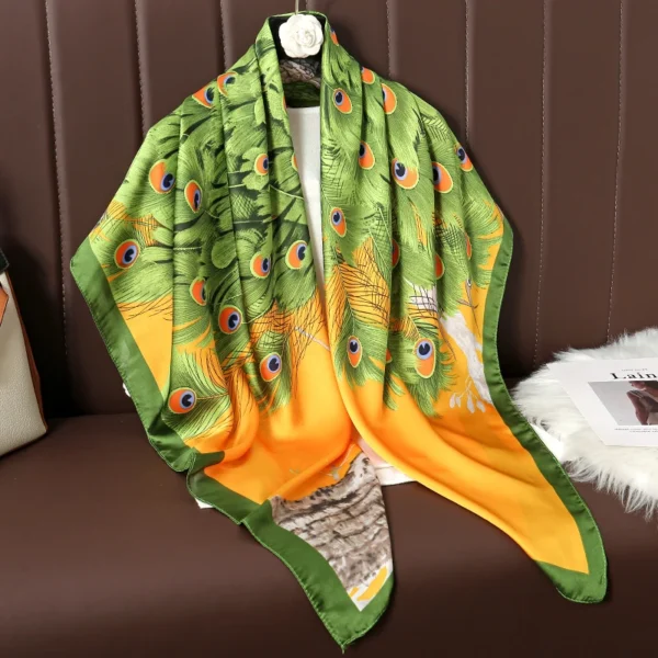 110cm Large Shawl Silk Square Scarf for Women Luxury Print Hijab Bandana Muslim Headband Wrap Beach Stoles Foulard Echarpe 2023 - Image 3