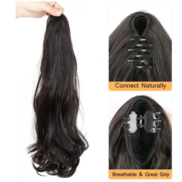 18Inch Synthetic Long Wavy Curly Ponytail Claw Clip in Hair Extension Black Brown Hairpiece Easy to Wear for Women - Image 5
