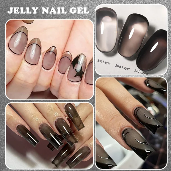 BORN PRETTY Black Jelly Gel Nail Polish 10ml Crystal Translucent Nail Art Vernis Semi Permanent Soak Off UV LED Gel DIY At Home - Image 4