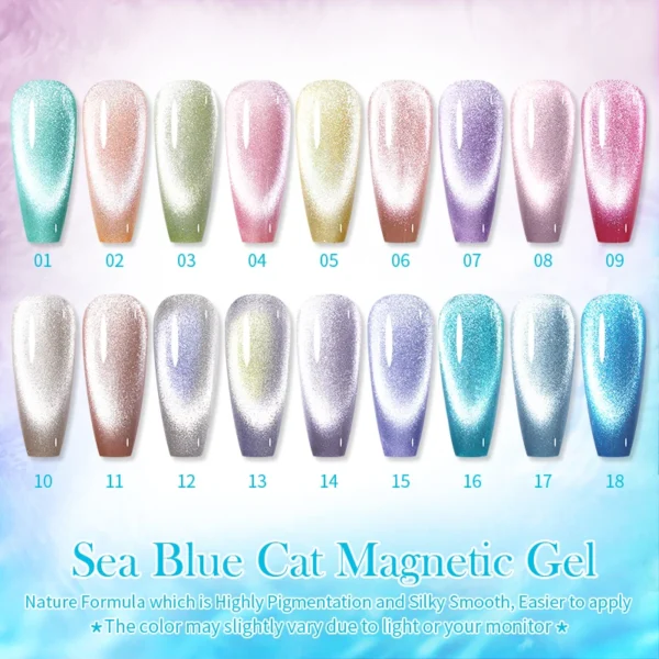 BORN PRETTY Mint Green Color Cat Magnetic Gel Nail Polish Sparkling Glitter Gel Semi Permanent 10ml for Summer Manicure DIY - Image 6