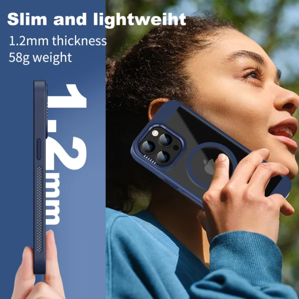 Luxury Magnetic Metal Frame Bumper Protection Case for iPhone 16 15 14 13 12 11 Pro Max Plus Magsafe Acrylic Translucency Cover - Image 2