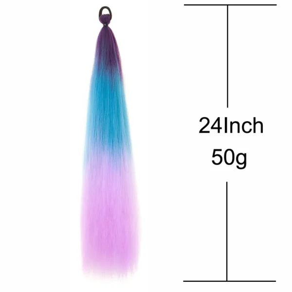 Synthetic 24Inch Long Straight Colored Braiding Hair Extension Elastic Rubber Band Wrap Style Hairpiece for Women - Image 3
