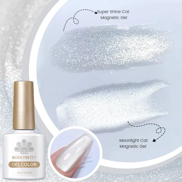 BORN PRETTY Silver Moonlight Cat Magnetic Gel Nail Polish White Light Magnetic Nail Sparkling Glitter Semi Permanent Varnish 10m - Image 4