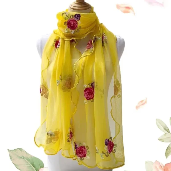 Lace Scarf Women Lightweight Hijab Elegant 2024 Print Silk Floral Shawl Wraps Headband Handle Hair Accessories Bandana - Image 5