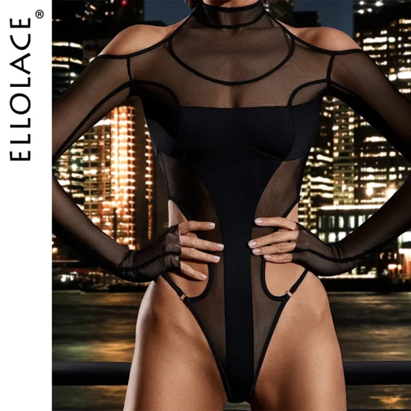 kf-Se0007732a4e340e6a59c615b66cea465B Ellolace Sexy Lingerie To Catch Bodysuit Hollow on Side Off The Shoulder Top Crotchless Body Sissy Youth Girls' Costume Stocking - Image 1