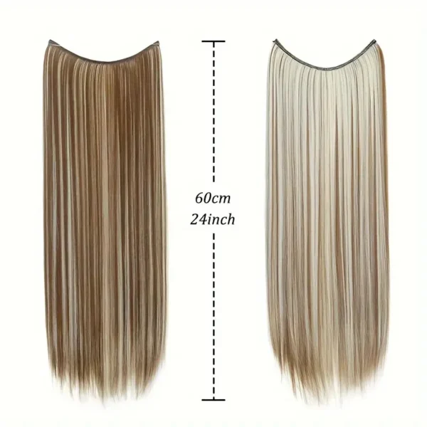 24Inch Synthetic No Clips In Hair Extension Fish Line Invisible Black Blonde One Piece Long Straight Fake Hair Piece for Women - Image 2