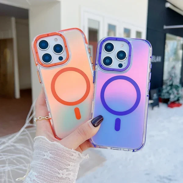 Stylish Metal Lens Magnetic Phone Case for IPhone 17 16 15 14 13 12 11 Pro Max Plus MagSafe Wireless Gradual Change Color Cover - Image 3
