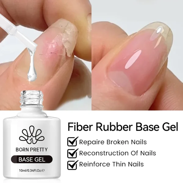 BORN PRETTY Fiber Rubber Base Gel For Broken Nail Repaired Fiberglass Clear Quick Building Soak Off UV Construction Gel Varnish - Image 2