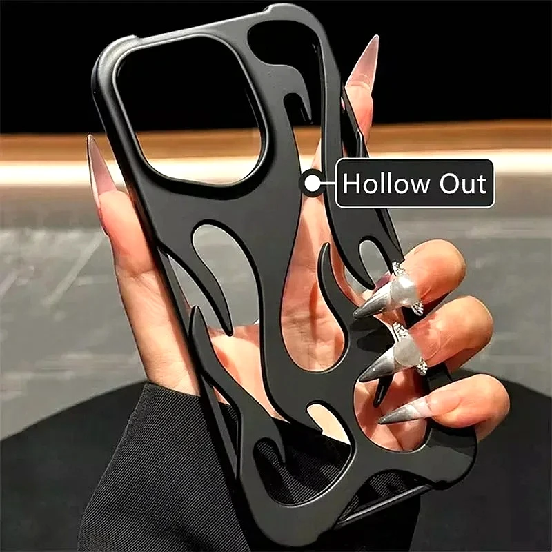kf-Se2fa8b340891438389c5d7966a1e59c8x Luxury Matte Hollow Out Flame Phone Case For iPhone 16 17 15 14 13 11 12 Pro Max Plus Air Soft Dissipate Heat Bumper Back Cover - Image 1