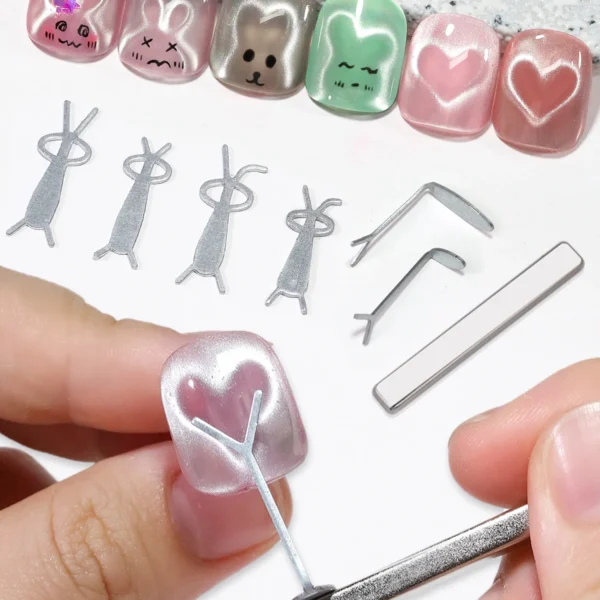 4/7/6/9pcs Cat Eye Magnet Set With Iron for Nails Heart Shaped Rabbit Iron Magnetic Design DIY Nail Tool Back To School ﻿ - Image 7