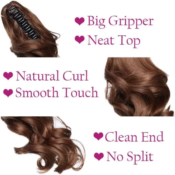 10Inch Synthetic Short Wavy Curly Ponytail Claw Clip in Hair Extension Brown Blonde Black Hairpiece for Women - Image 4