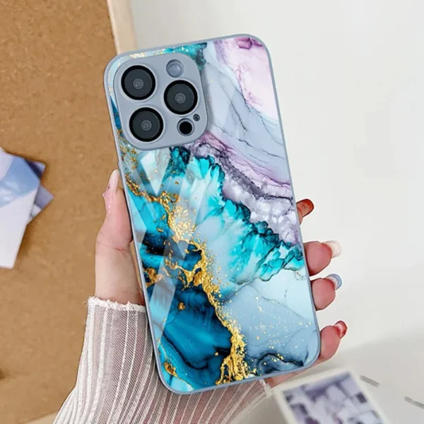 Marble Pattern Phone Case For iPhone 16 Pro Max Case iPhone 15 13 11 12 17 14 Pro Max 16e XR XS 7 8 Plus SE Tempered Glass Cover - Image 2