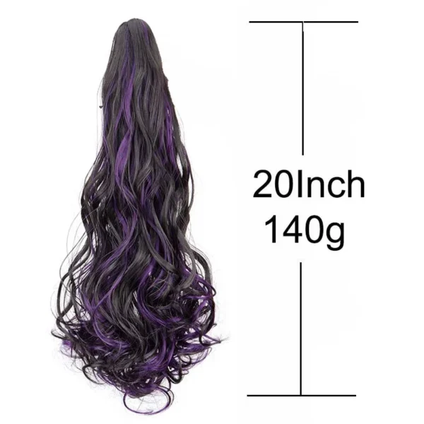 Synthetic 20Inch Long Curly Ponytail Claw Clip in Hair Extension Mixed Red Purple Hairpiece for Women - Image 2