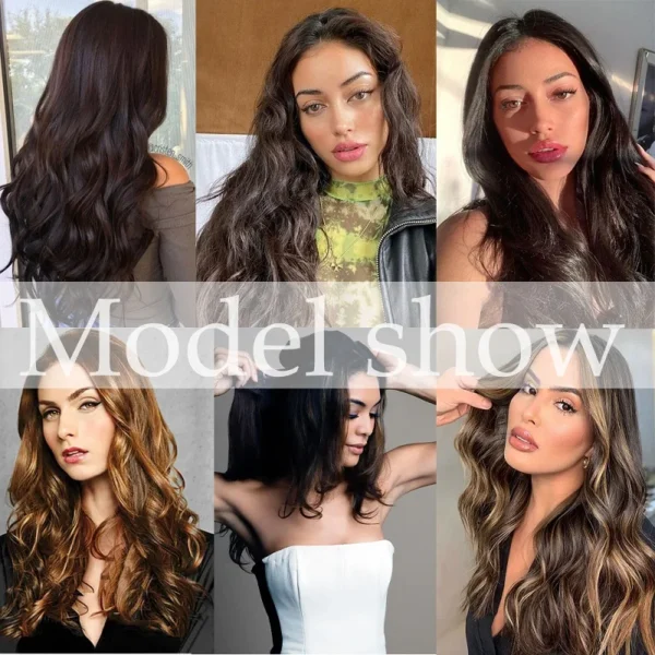 20Inch Synthetic Long Wavy Curly 4 Clip in Hair Extension V-shaped Heat Resistant Black Blonde Hairpiece for Women - Image 6