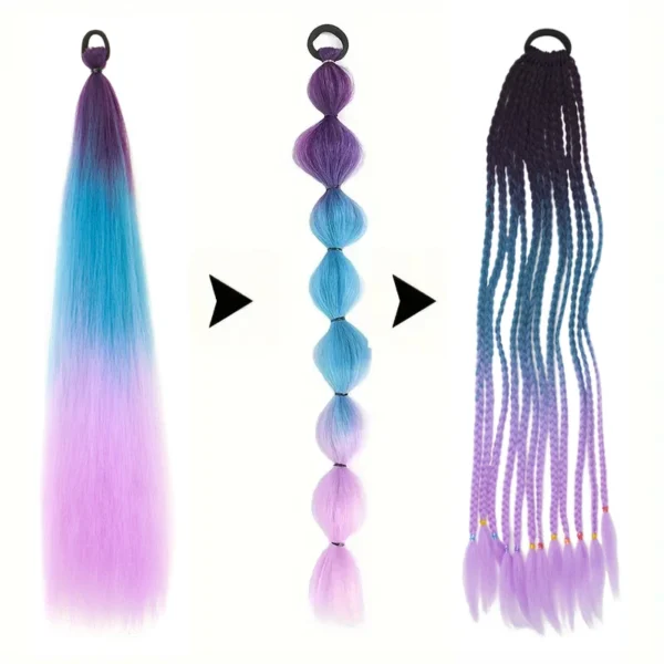 Synthetic 24Inch Long Straight Colored Braiding Hair Extension Elastic Rubber Band Wrap Style Hairpiece for Women - Image 4