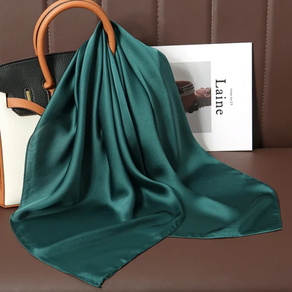 New Luxury Brand Satin Square Scarf Print Hair Ribbon Fashion Scarf for Women Neckerchief Bandana Solid Colors Shawl Headband - Image 6