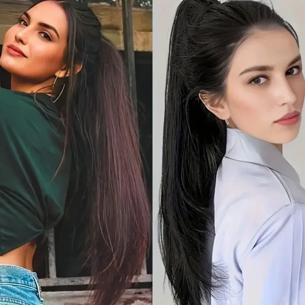 Synthetic 16Inch/20Inch Long Straight Grab Clip In Ponytail Hair Extensions Black Hairpiece for Women Hair Accessories - Image 6