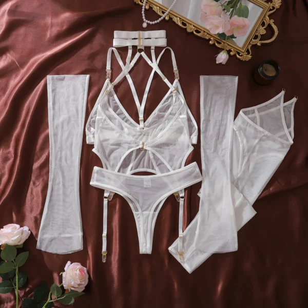 Ellolace Premium Lingeries Sexy Hot Tempted Intimate Bra Thong 2PC Set with Accessories Fantasy Sheer Daring Lingerie For Women - Image 3