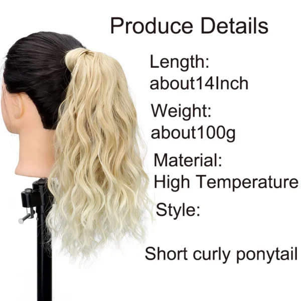 Synthetic 14Inch Wavy Curly Wrap Around Clip Ponytail Hair Extension Black Blonde Fake Hairpiece for Women - Image 2