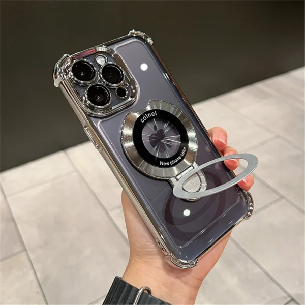Luxury Plating Shockproof Magnetic Bracket For Magsafe Clear Case For iPhone 15 16 14 13 12 17 Pro Max With Holder Stand Cover - Image 2