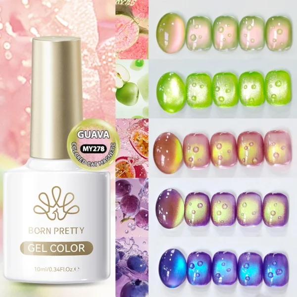 BORN PRETTY 10ml Shining Purple Pink Cat Magnetic Gel Nail Polish Fruit Color Guava Grape Blueberry Fruit Semi Permanent Gel - Image 2