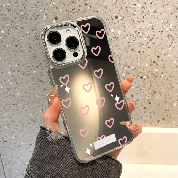 Love Heart Mirror Phone Case For iPhone 11 Case iPhone 16 13 15 14 12 17 Pro Max Air XR XS Make Up Mirror Shockproof Soft Cover - Image 5
