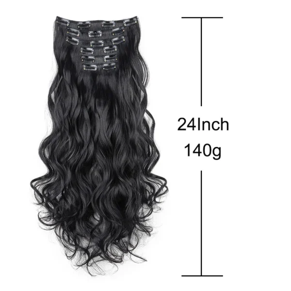 Synthetic 24Inch 16Clips Long Curly Hair Extension Heat Resistant Hair Extension Clips In Ombre Black Brown Blond Women - Image 3
