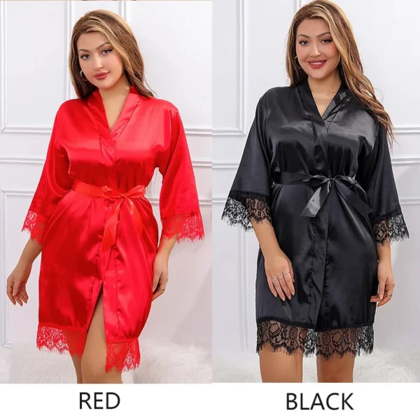Women Ice Silk Pajamas Robes Sleepwear Nightgowns Nightdress Red Black L XL Lace Smooth Soft Comfortable Casual Pure Color - Image 7