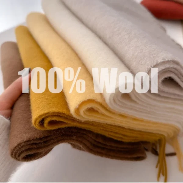 100% Wool Winter Scarf For Women Long Warm Cashmere Scarves Hijab Solid Lady Shawl Wrap Female Pashmina Bandana Head Scarfs New - Image 1
