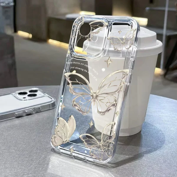 Gold Butterfly Phone Case For iPhone 16 11 13 15 14 12 17 Pro Max 7 8 Plus 16e XR X XS Max SE 2022 Soft TPU Transparent Cover - Image 2