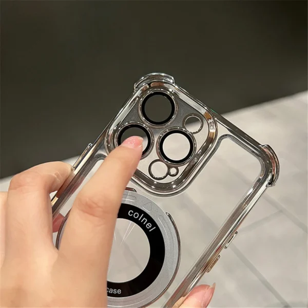 Luxury Plating Shockproof Magnetic Bracket For Magsafe Clear Case For iPhone 15 16 14 13 12 17 Pro Max With Holder Stand Cover - Image 6