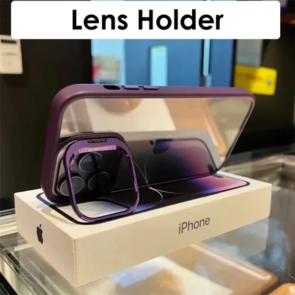 Lens Metal Ring Protector Stand Phone Case For IPhone 17 16 15 14 13 12 Pro Max Camera Glass Lens Protection Transparent Cover - Image 4