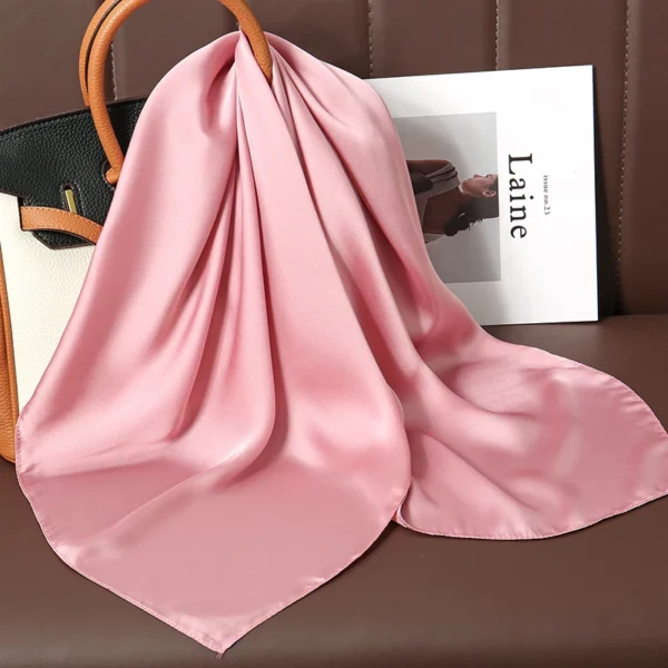 New Luxury Brand Satin Square Scarf Print Hair Ribbon Fashion Scarf for Women Neckerchief Bandana Solid Colors Shawl Headband - Image 3