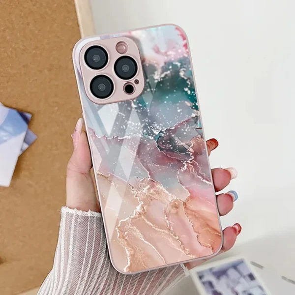 Marble Pattern Phone Case For iPhone 16 Pro Max Case iPhone 15 13 11 12 17 14 Pro Max 16e XR XS 7 8 Plus SE Tempered Glass Cover - Image 1