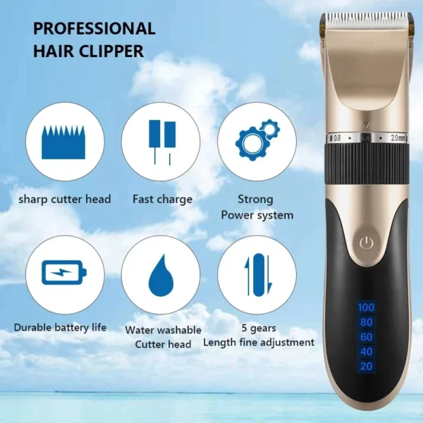 Professional Cordless Rechargeable Electric Hair Clipper - For Men, Adults & Kids, Barber-Grade Hair Trimmer & Cutter Machine - Image 2