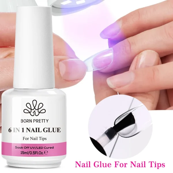BORN PRETTY 6 in 1 Nail Glue Gel Extra Strong Adhesive for Press on Nails Clear Acrylic Tips Extension Gel Strengthener Gel - Image 3