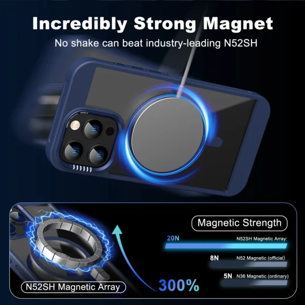 Luxury Magnetic Metal Frame Bumper Protection Case for iPhone 16 15 14 13 12 11 Pro Max Plus Magsafe Acrylic Translucency Cover - Image 3