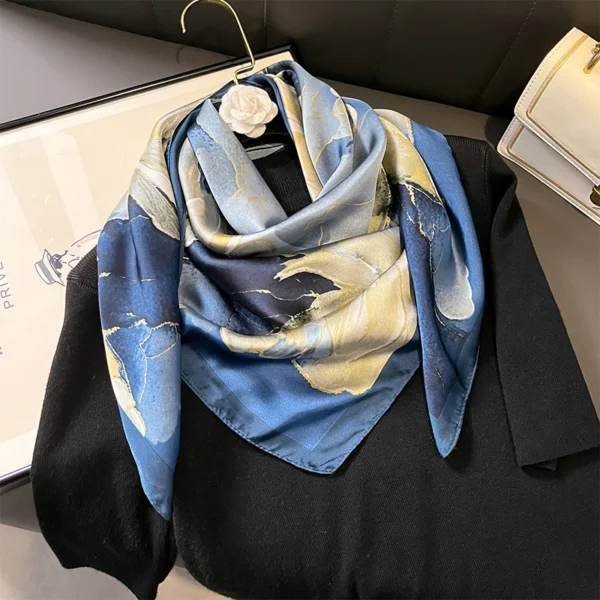 Print Satin Silk Square Scarf Hijab Women Bandana 90CM Headscarves Neckerchief Ladies Muffler Shawl Wrap Foulard Headband - Image 5